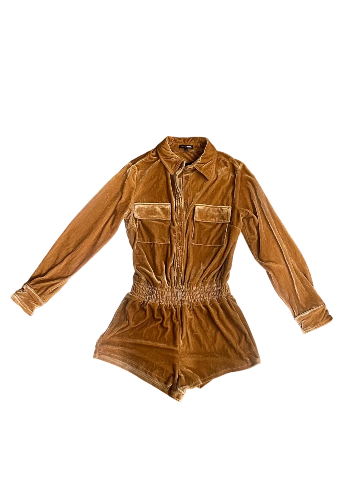 Fashion Nova Cognac Velvet Romper - Small