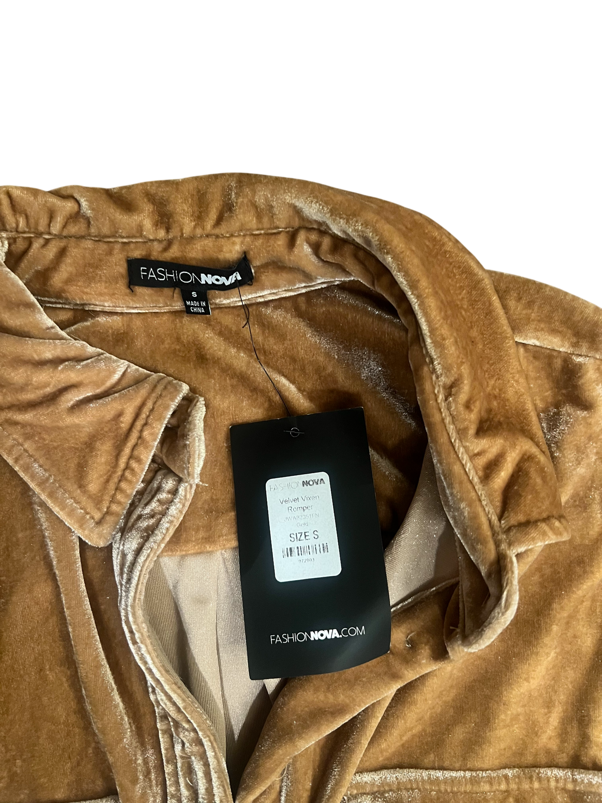 Fashion Nova Cognac Velvet Romper - Small