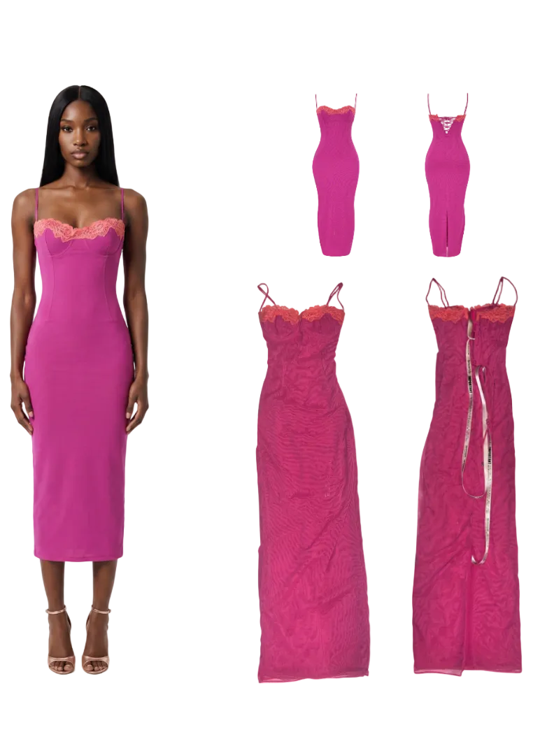 House of CB AIZA Raspberry Lace Trimmed Maxi Dress - Small