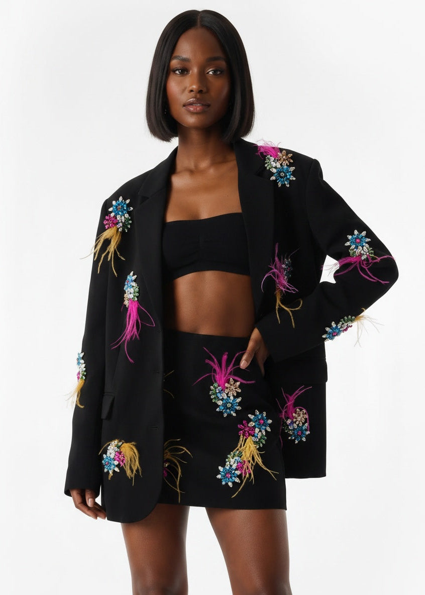 Nasty Gal Embellished Diamante Feather Blazer - Women's Size 4
