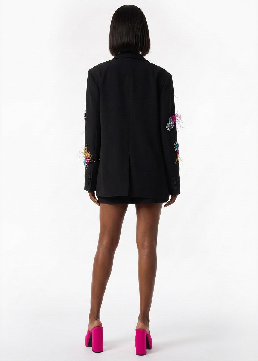 Nasty Gal Embellished Diamante Feather Blazer - Women's Size 4