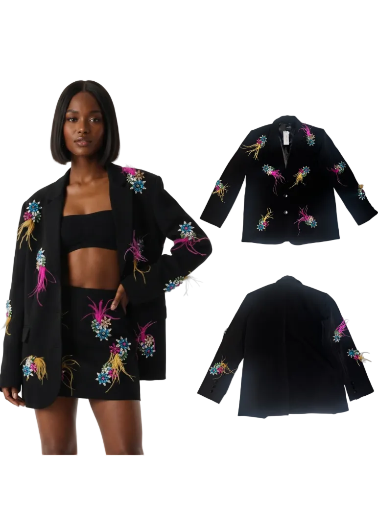 Nasty Gal Embellished Diamante Feather Blazer - Women's Size 4