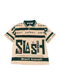 A cream and dark green short-sleeve polo shirt with 'SLASH YOUTH' printed across the front by supermade